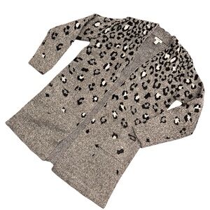 Nine West Women's Long Gray Animal Print Open Front Cardigan Sweater Size Large